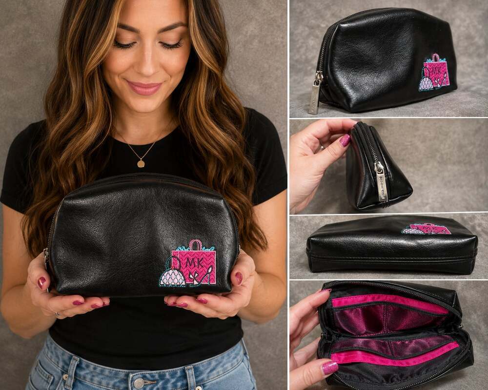 Mary Kay Girlfriend Embroidered Faux Leather Cosmetic Makeup Bag